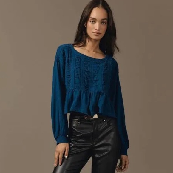 NWT! Anthropologie Pilcro Blue Textured Babydoll Top - Size XL 💎 - Picture 1 of 7